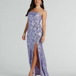 Windsor Purple Strapless Slit Gown